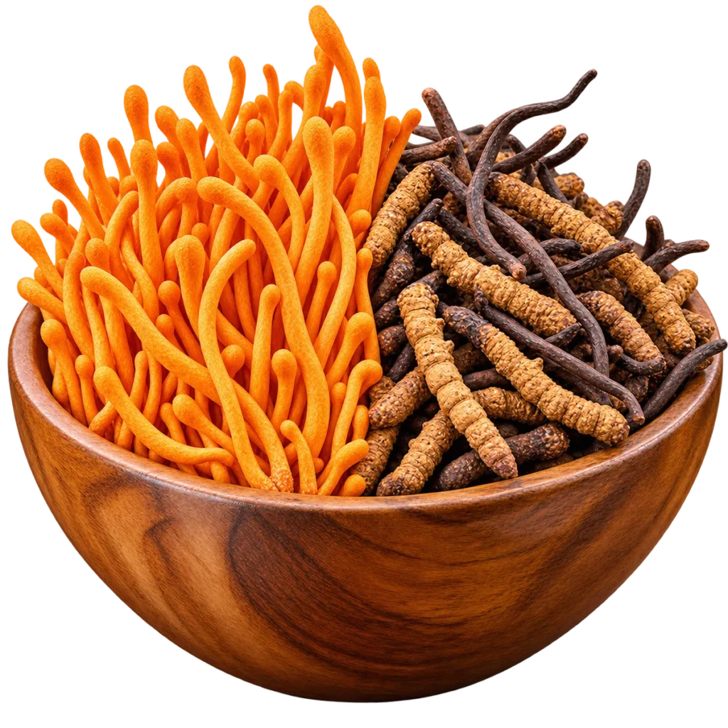 Bowl of Keeda Jadi - Cordyceps Militaris and Cordyceps Sinensis